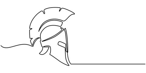 Knight helmet isolated on white background. Line art helmet. One line continuous vector illustration, Roman warrior knight helmet mask  continuous one line drawing. Spartan headgear single line art.