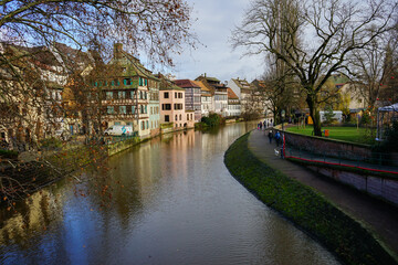 Fototapeta premium Reno river thorugh Strasbourg town, Alsace, France