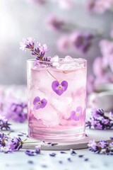 Soothing lavender infused drink with heart-shaped flowers in a relaxing setting