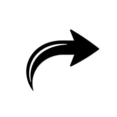 Curve Arrow right side direction in black color on a plain white background