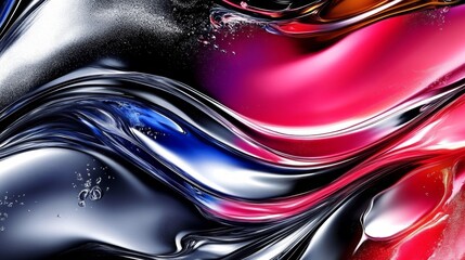 Obraz premium Abstract Fluid Art Vibrant Swirls of Red, Blue, and Silver in a Glossy, Liquid Galaxy