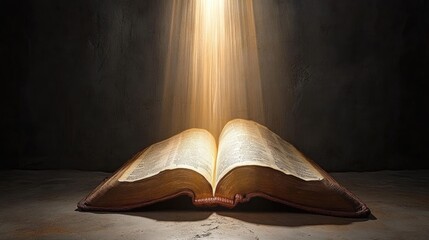 Illuminated open book with rays of light