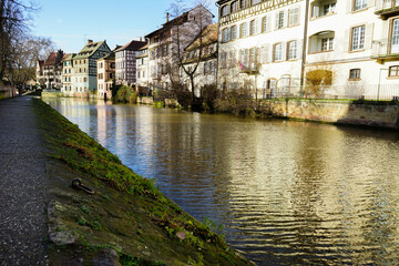 Fototapeta premium Urban river park in Strasbourg, Alsace, France
