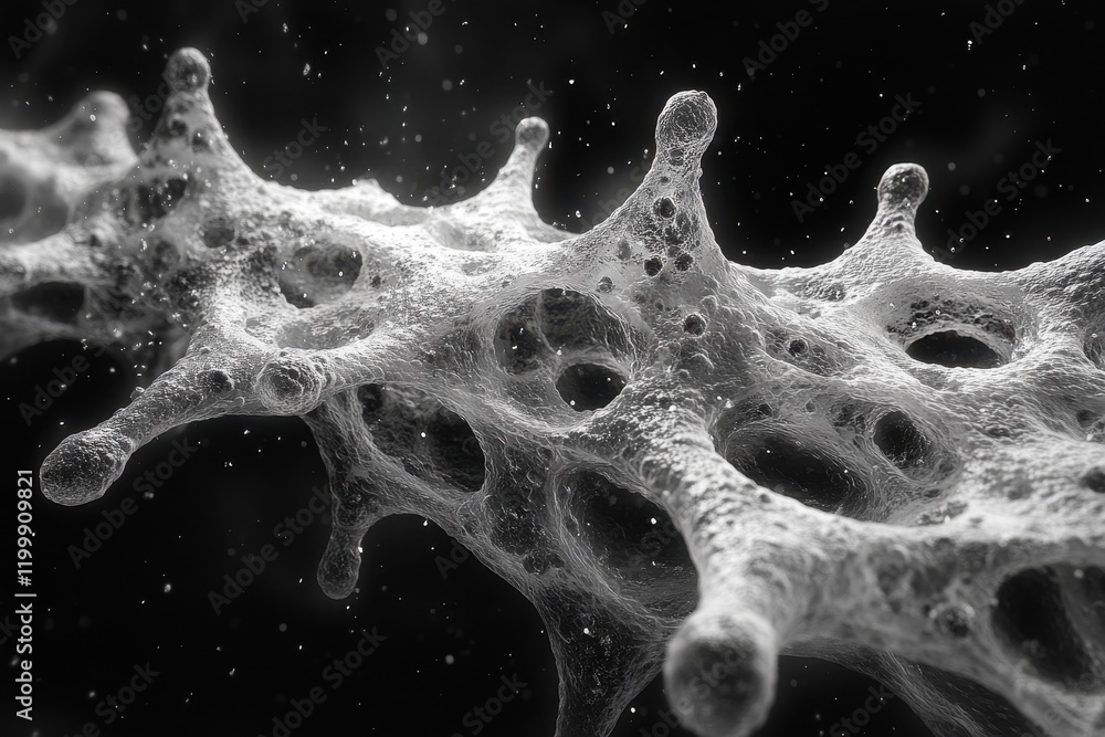 Poster intricate structure of a microscopic organism showcases unique forms and textures under black and wh