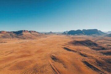 Drone Captures Breathtaking Desert Landscapes Under a Clear Blue Sky. Generative AI