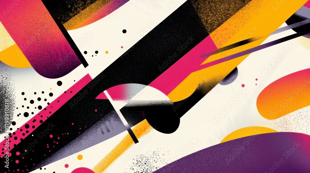 Poster abstract colorful design featuring dynamic shapes and patterns on a light background