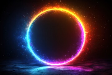 Obraz premium Colorful glowing circle with vibrant effects illuminating a dark setting