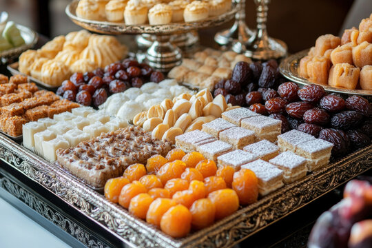 Tray of assorted pastries in a bakery, showcasing a variety of flavors and shapes, tempting and ready to be enjoyed.