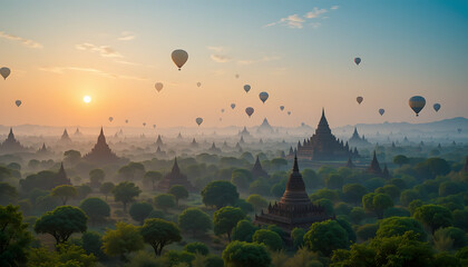 A Fantastic Serene Sunrise Over Ancient Temple City 