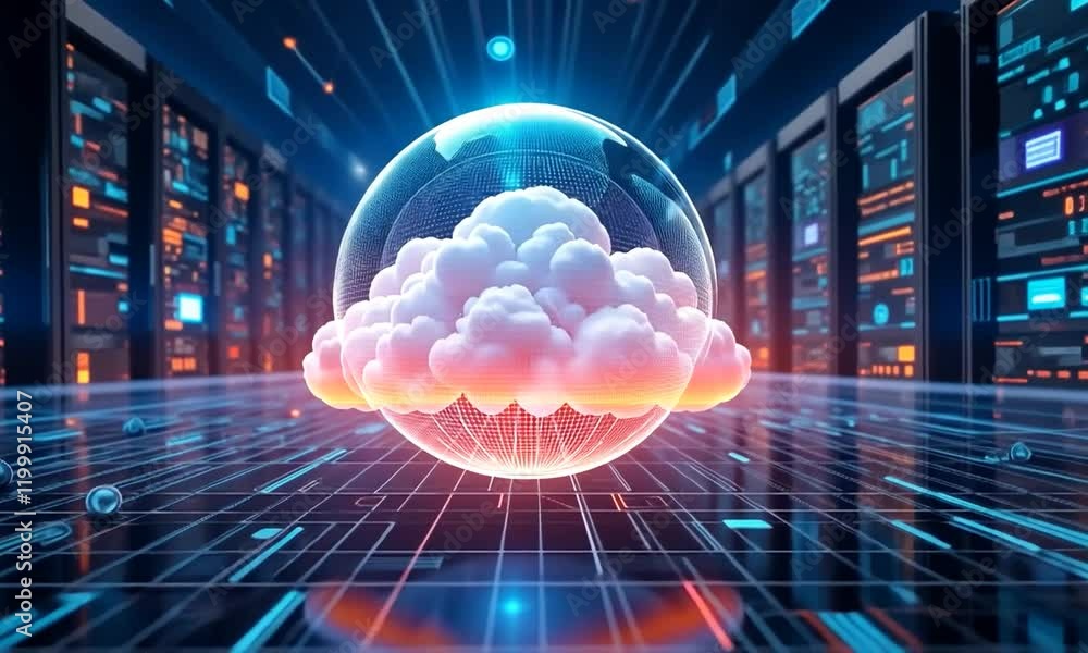 Aufkleber cloud computing technology concept data transfer photorealistic background