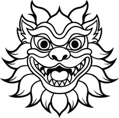 Chinses mask silhouette vector illustration,  demon mask line art, samurai mask vector, devil mask 
