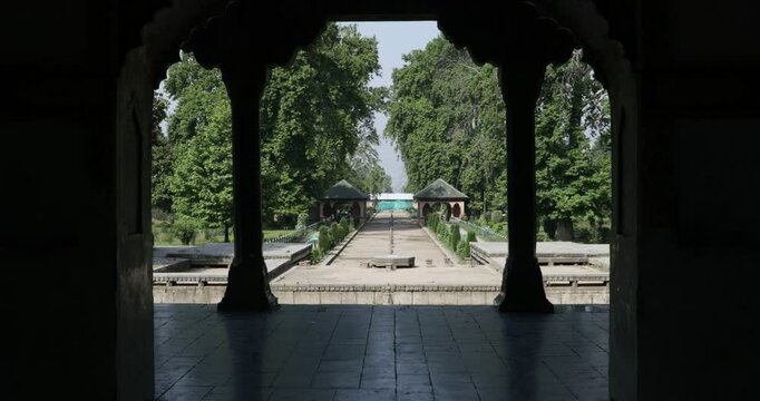 Shalimar Bagh Mughal garden marble pavilion, Jammu and Kashmir, Srinagar, India