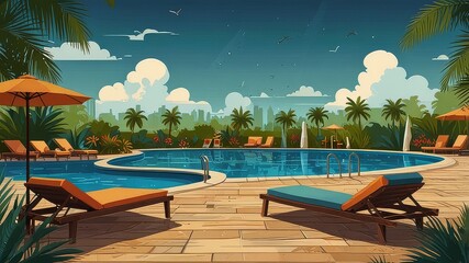 summer vector background with pool illustrations for banners, cards, flyers, social media wallpapers, etc.