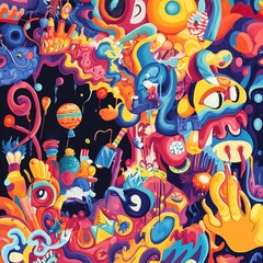 Obraz premium Abstract Colorful Whimsical Art Featuring Diverse Shapes and Forms