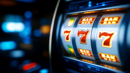 Exciting casino action slot reels spinning in vibrant environment with close-up view of classic symbols