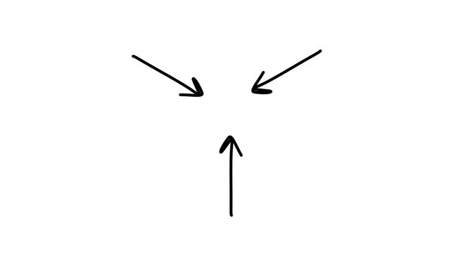 three arrows pointing centre on white background animation video