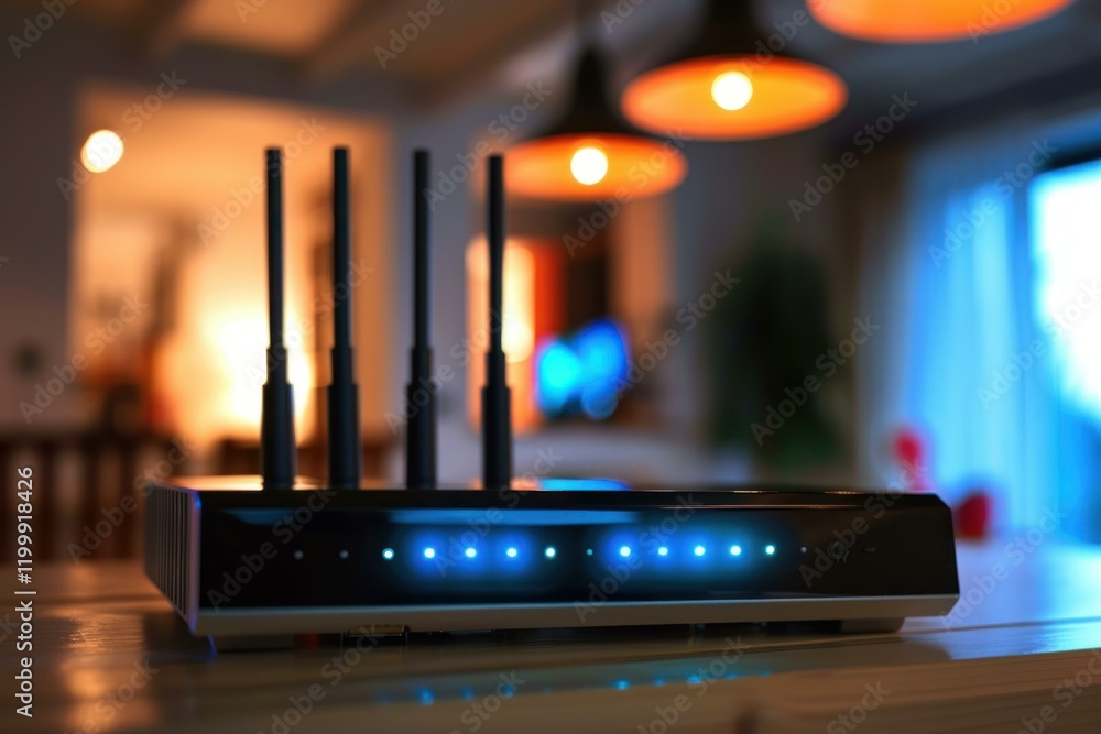 Aufkleber modern wireless router with multiple antennas providing stable internet connection in a cozy living 