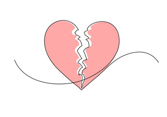 Broken heart. Continuous line drawing.