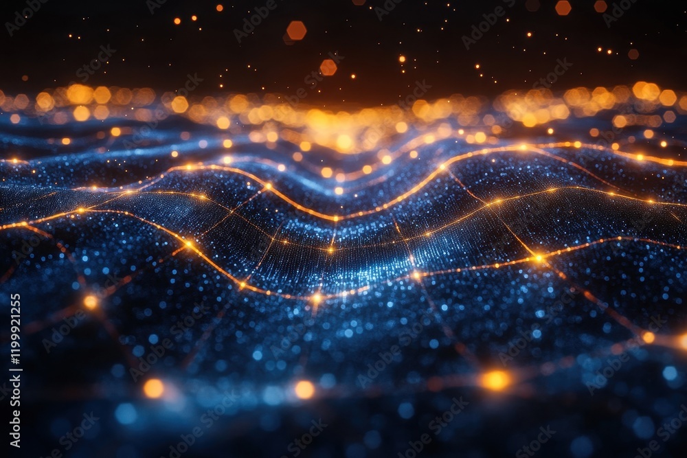 Aufkleber vibrant glowing waves of light create an abstract landscape in dark space during a digital art explo