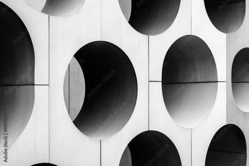 Poster a bold geometric design of intersecting window grids in black and white, creating a modern, minimali