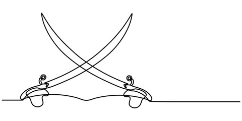 Old engraved illustration of Sword which belonged to Myles Standish, English military officer, Sword sign line continuous drawing vector. One line Sword vector background. Sword icon. Continuous one.