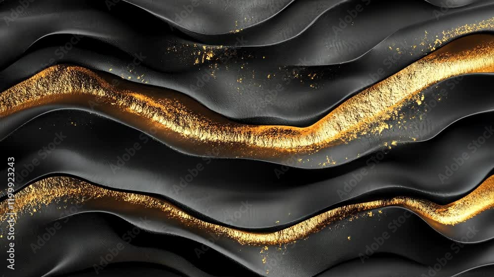 Poster abstract design featuring dynamic black waves with golden accents creating a contrasting visual effe