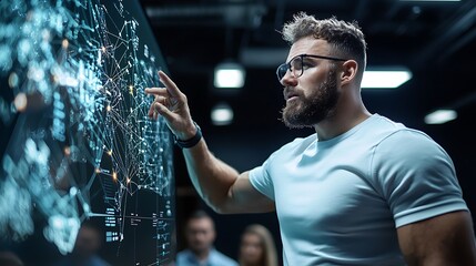Man analyzing network data on interactive display