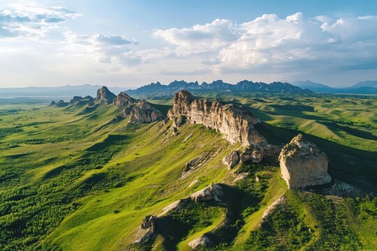 Breathtaking aerial view of inzerskie zubchatki peaks showcasing stunning rock formations in ural mountains and scenic inzerkiye mountain range in bashkortostan for travel enthusiasts