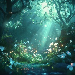 Enchanting Luminescent Forest Scene With Glowing Flowers