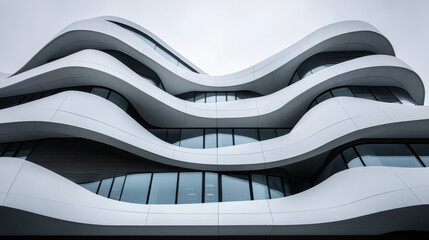 White concrete facade with fluid parametric contours, capturing a sense of motion and innovation