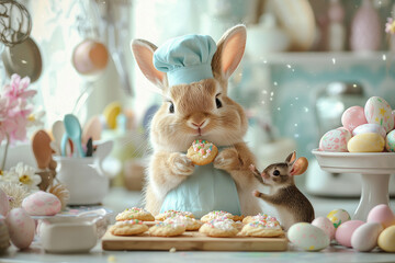 The bunny easter bakery with a mouse assitant
