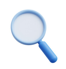 3D blue magnifying glass, 3d render icon isolated on transparent background. Cutout