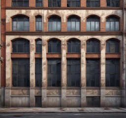 Obraz premium Facade of an abandoned building with iron windows, desolate, architecture, creepy, isolated, haunted