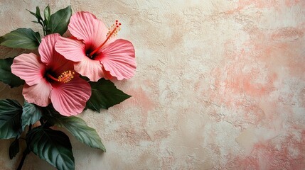 Delicate Pink Hibiscus Blossoms on Textured Background