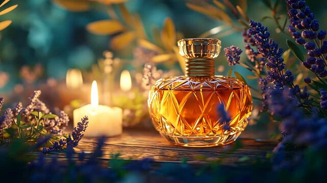 Aromatic Elixir: Perfume in Lavender Garden at Dusk