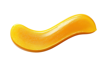 Bright yellow, smooth and glossy gel-like substance laid on a white surface, highlighting its texture and sheen