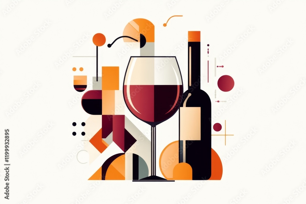 Aufkleber a flat design of a wine glass silhouette with abstract geometric patterns in shades of burgundy and 