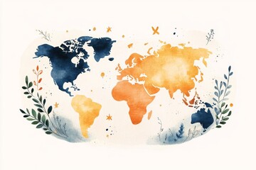 A flat illustration of Earth, focusing on the continents, with soft pastel tones and no extra details