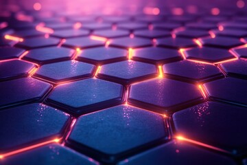 Fototapeta premium Intricate hexagonal pattern glowing with vivid colors in a futuristic setting