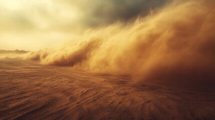 Fototapeta premium A powerful desert scene with swirling dust particles carried by strong winds.