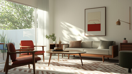 Vibrant Mid Century Modern Living Room with Colorful Furniture