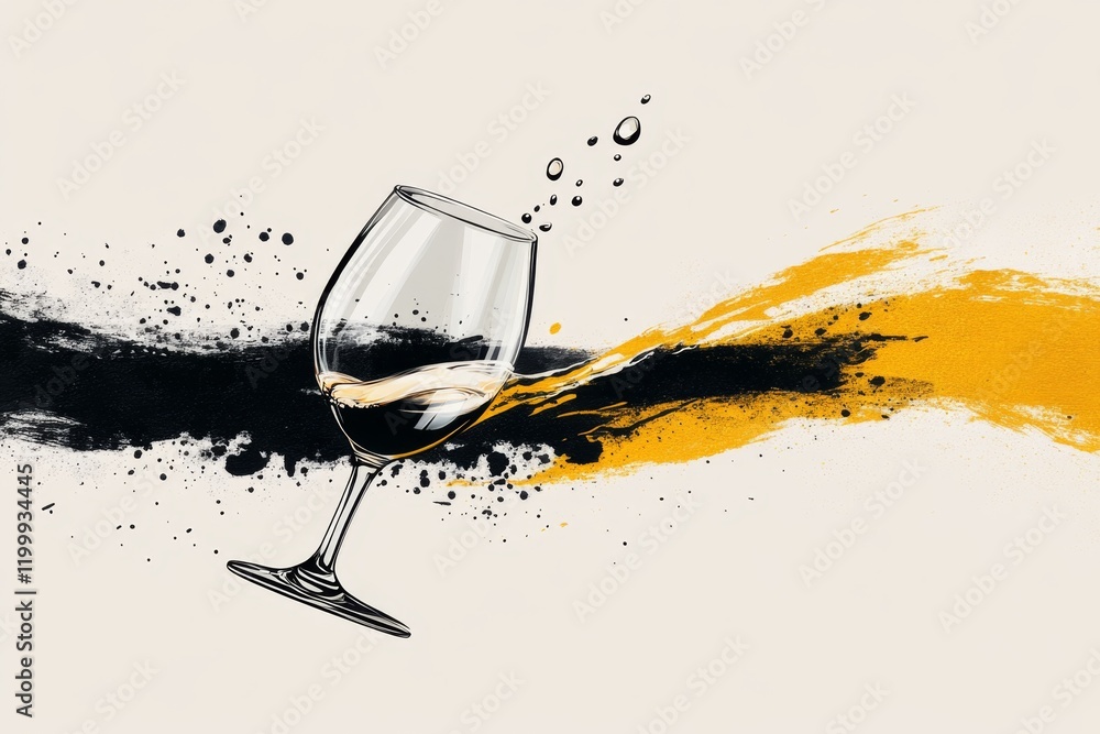 Aufkleber A graphic of a wine glass with a single drop of wine falling into it, drawn with bold, sharp lines on a neutral background