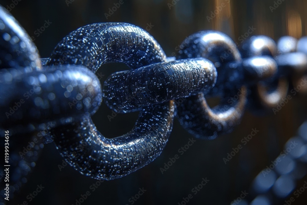 Aufkleber close-up view of interlinked chains showcasing texture and detail in an industrial setting during tw