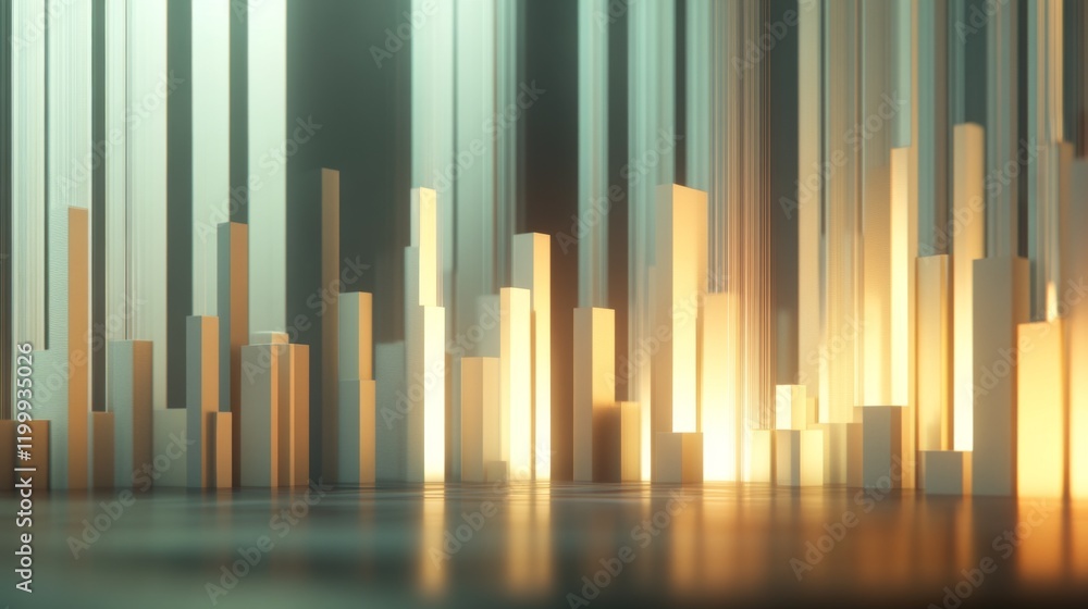 Poster a d financial bar graph with smooth, glowing bars and a minimalistic background, symbolizing steady 