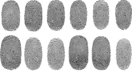 Fingerprint or thumbprint set isolated, thumbprint over white , vector