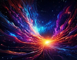 Abstract neon fractal wallpaper background; geometric shapes on black backdrop