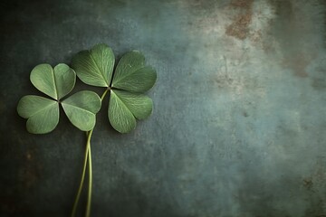Rustic Green Clover Duo on Textured Dark Background