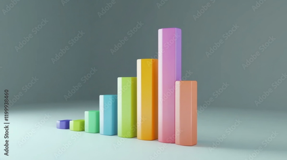Poster a clean and sharp financial bar graph with colorful bars, displaying growth trends over time on a hi