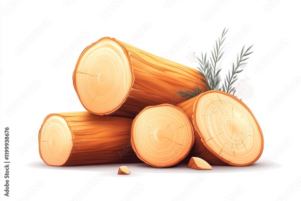 Poster A minimalist depiction of a wooden log with clean lines and soft gradients, set against a plain white background
