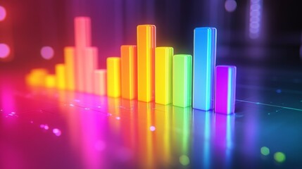 Fototapeta premium A clean, modern D bar graph with light reflections and sharp edges, showing market fluctuations in vivid colors with a sleek design